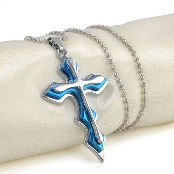 4 FOR $20 Cross Silver Blue Pendant Necklace - Picture 3 of 8